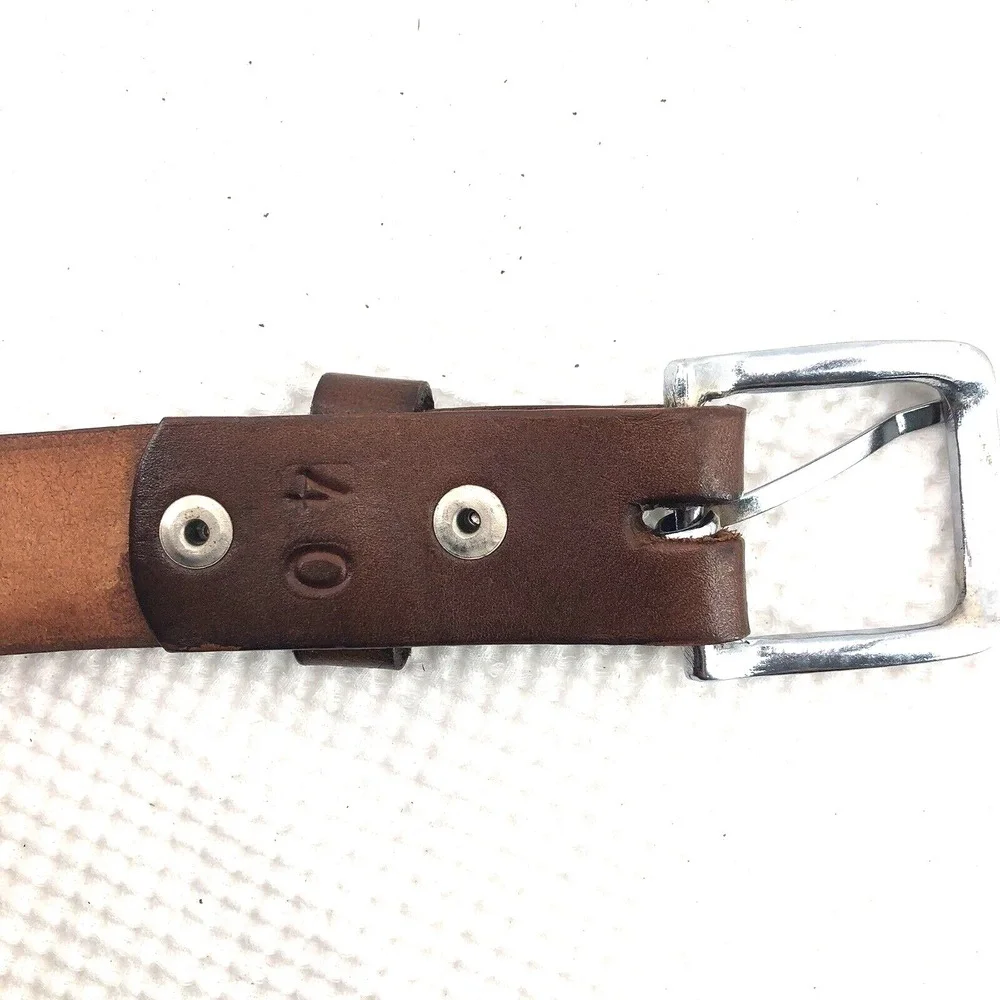 Cindilo Belt Men's 40 Brown‎ Leather Silver Tone Polished buckle
